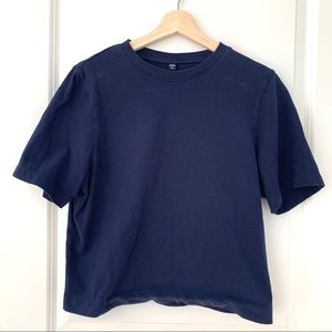 Uniqlo Navy Blue Cropped Crew Neck T-Shirt
